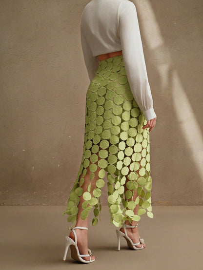 Laser Cut Multi Circle Double Layered Maxi Skirt