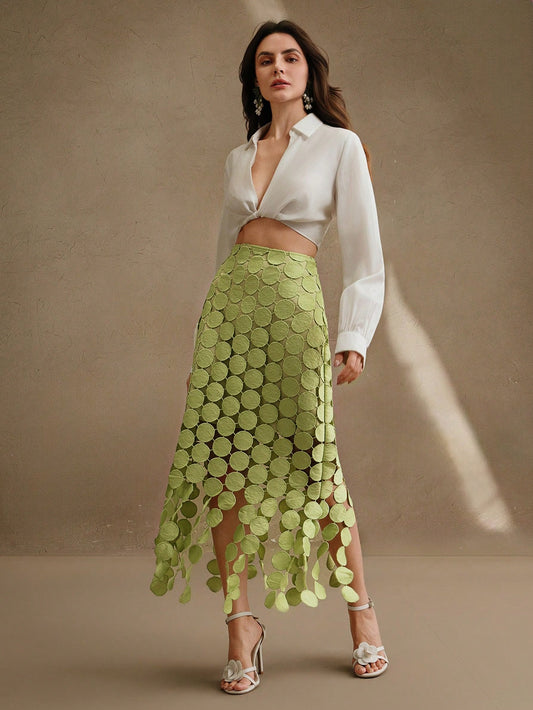 Laser Cut Multi Circle Double Layered Maxi Skirt