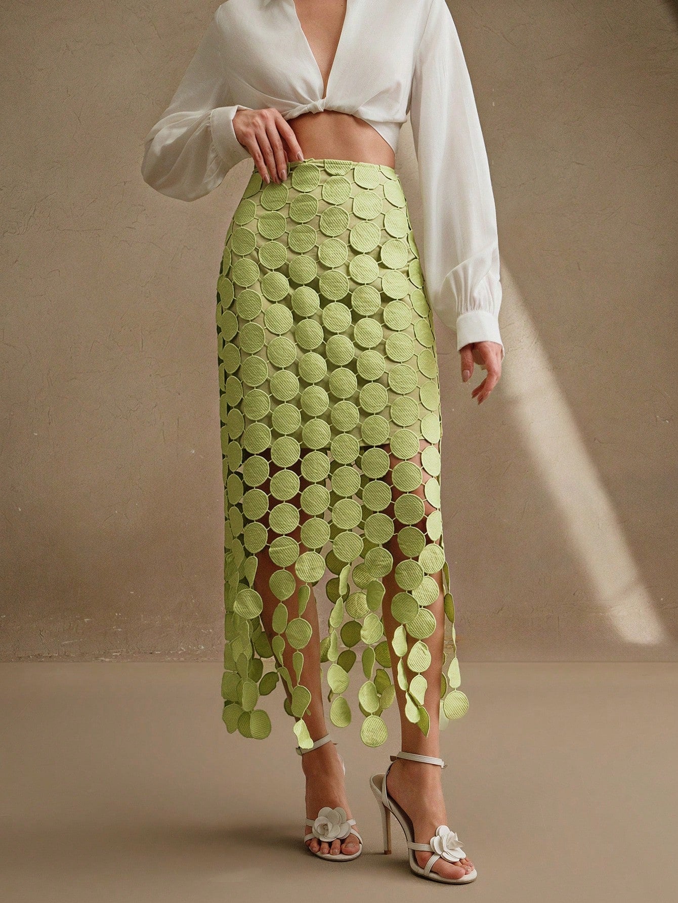 Laser Cut Multi Circle Double Layered Maxi Skirt