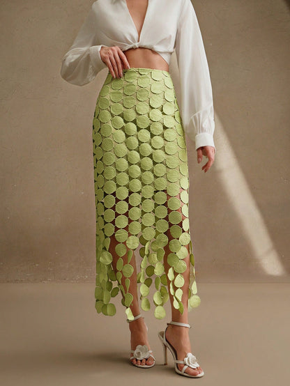 Laser Cut Multi Circle Double Layered Maxi Skirt