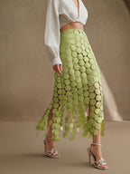 Laser Cut Multi Circle Double Layered Maxi Skirt