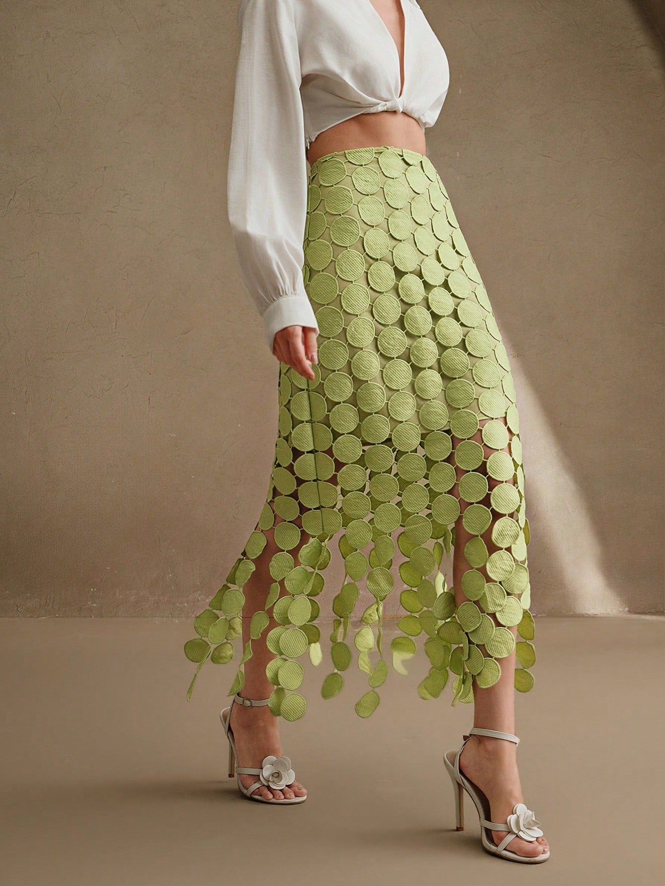 Laser Cut Multi Circle Double Layered Maxi Skirt