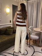 Stripe Asymmetrical Round Neck Fitted Knit Top