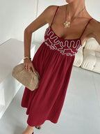 Embroidered Casual Long Slip Dress