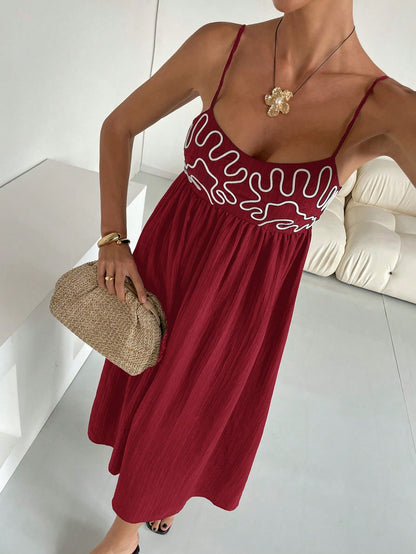 Embroidered Casual Long Slip Dress