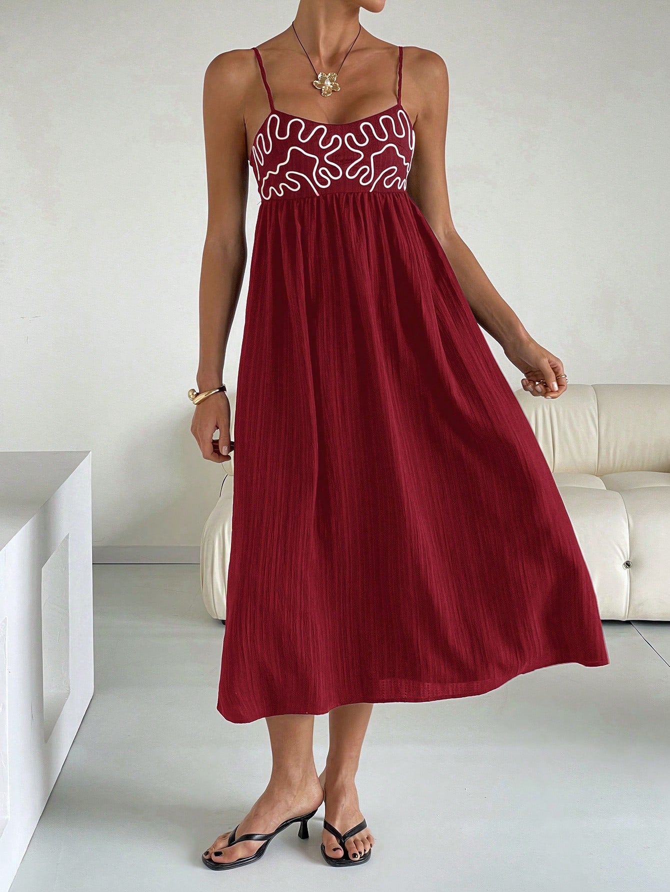 Embroidered Casual Long Slip Dress