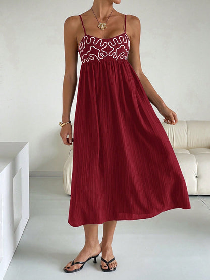 Embroidered Casual Long Slip Dress