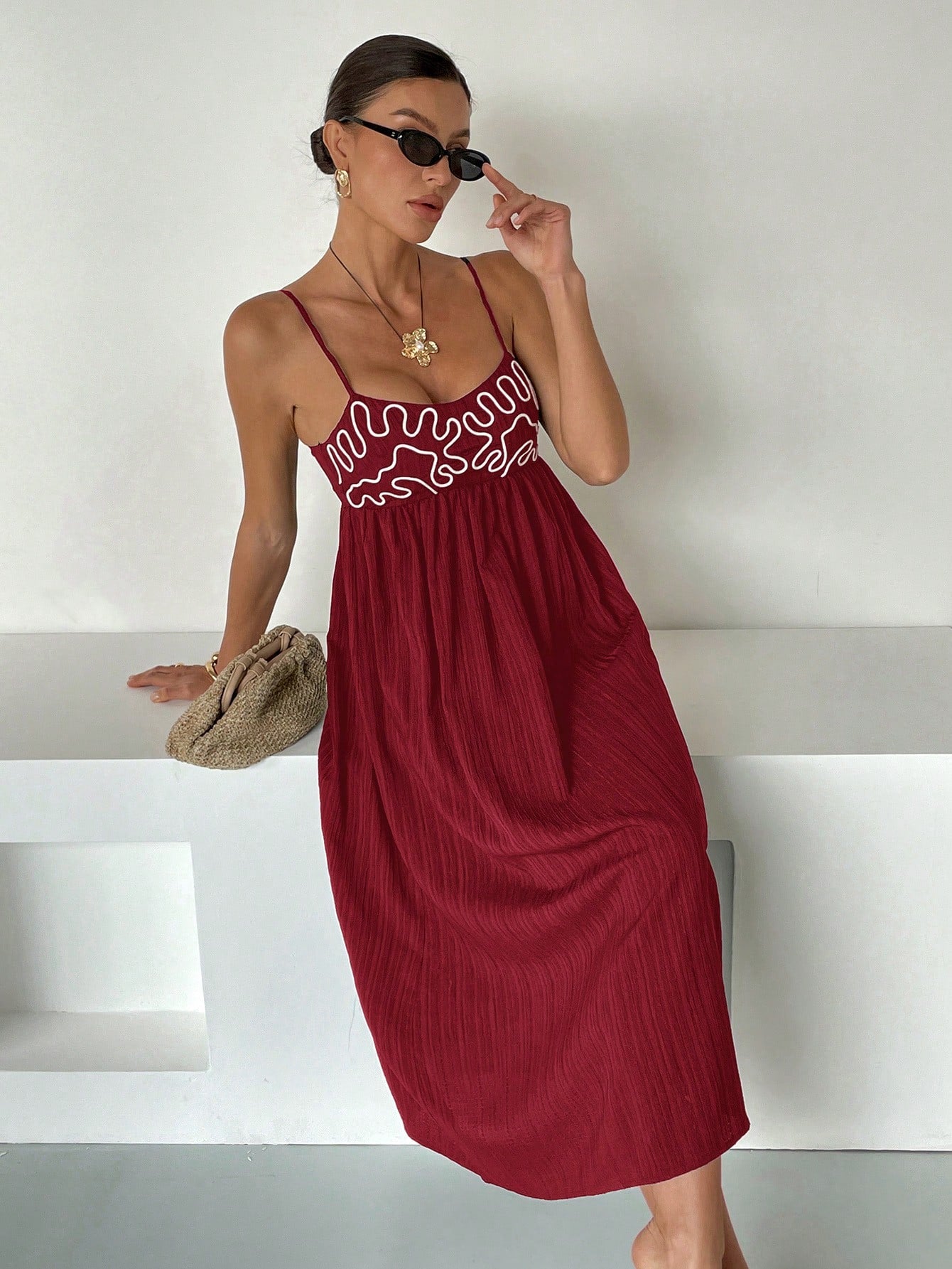 Embroidered Casual Long Slip Dress
