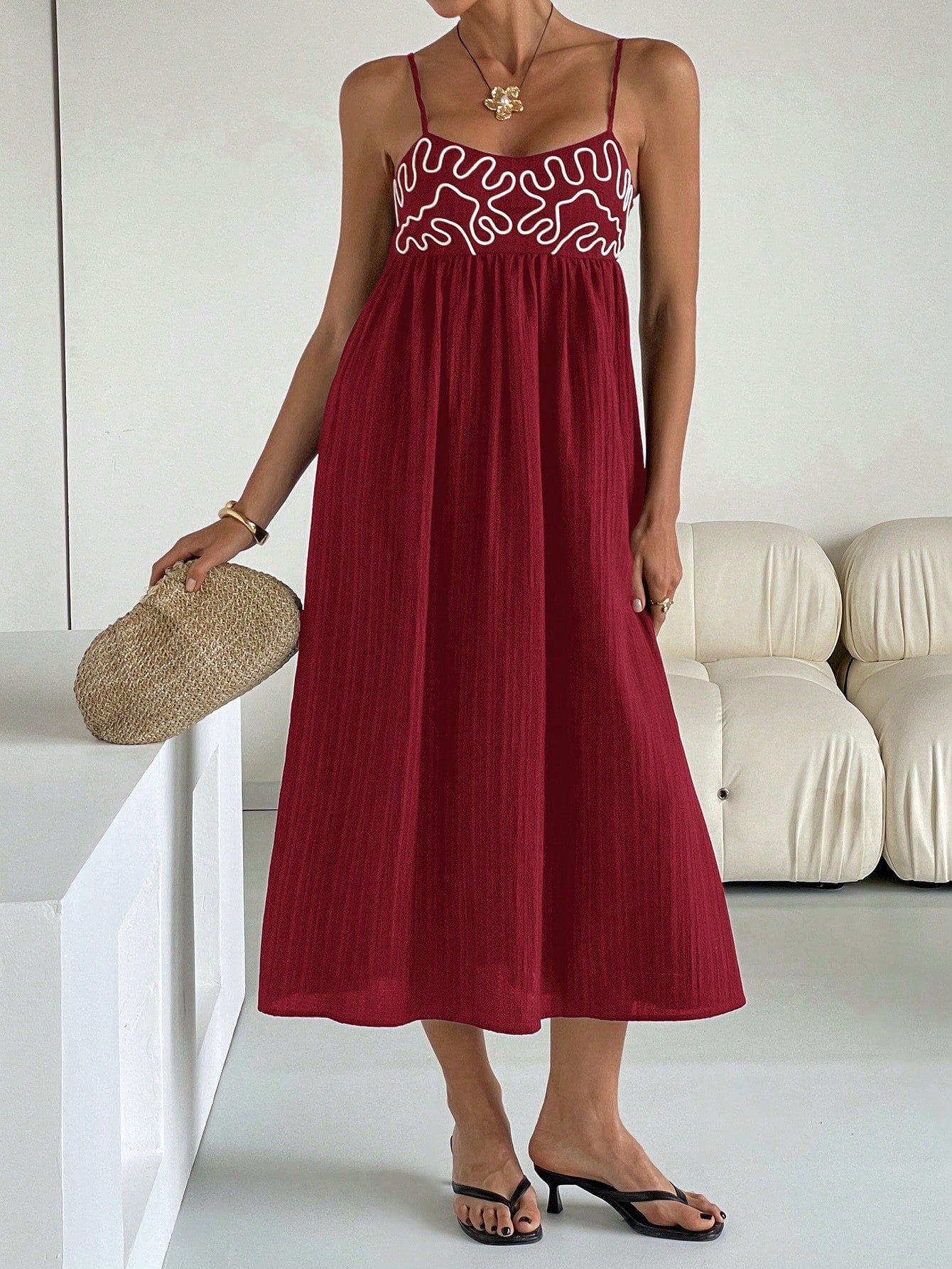 Embroidered Casual Long Slip Dress