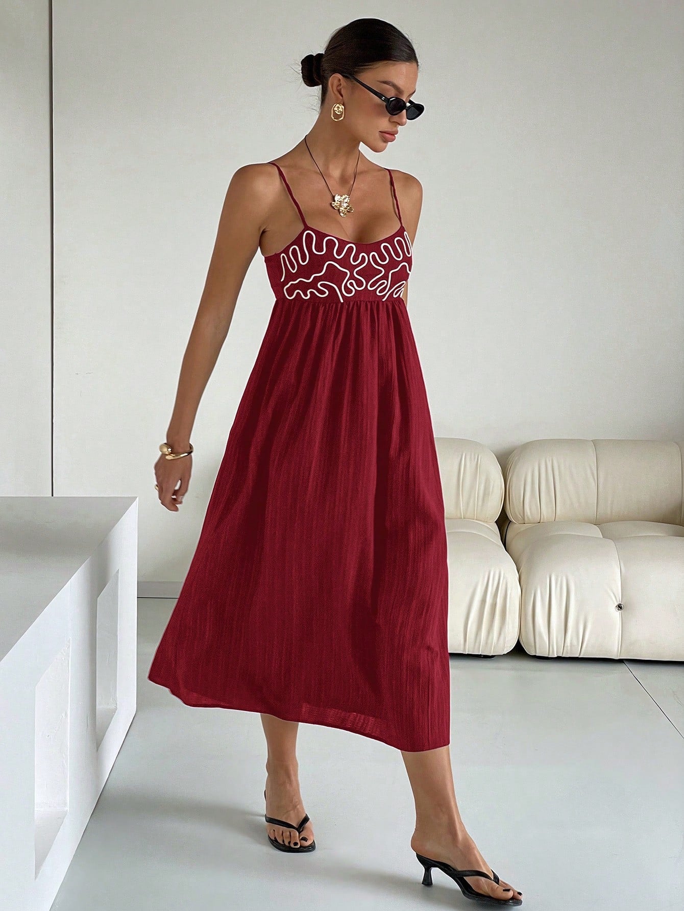 Embroidered Casual Long Slip Dress