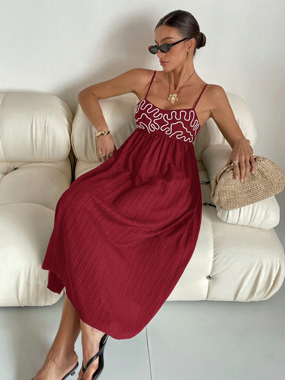 Embroidered Casual Long Slip Dress