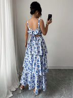 Elegant Sleeveless Strap Floral Maxi Dress