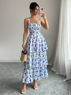 Elegant Sleeveless Strap Floral Maxi Dress