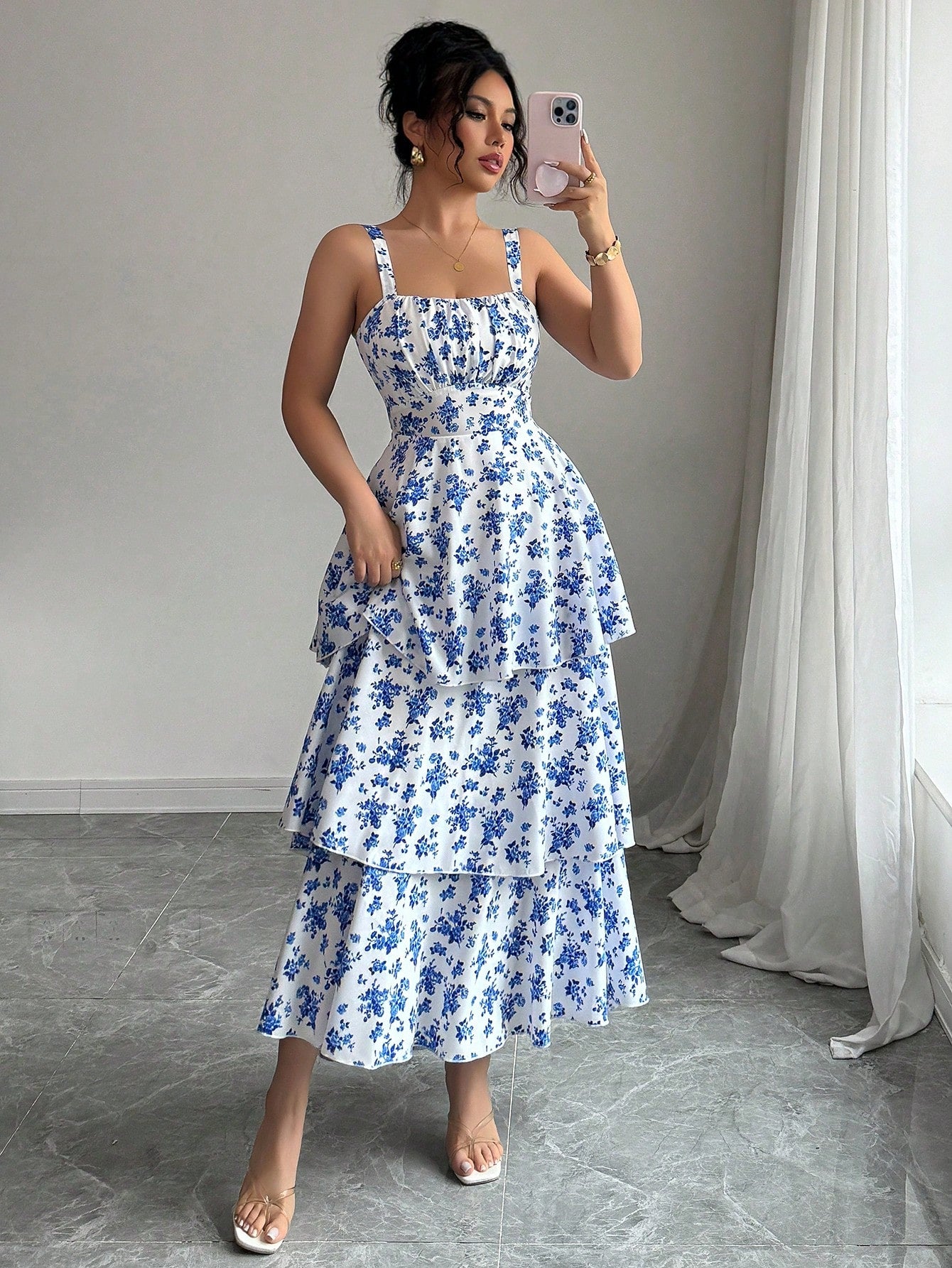 Elegant Sleeveless Strap Floral Maxi Dress