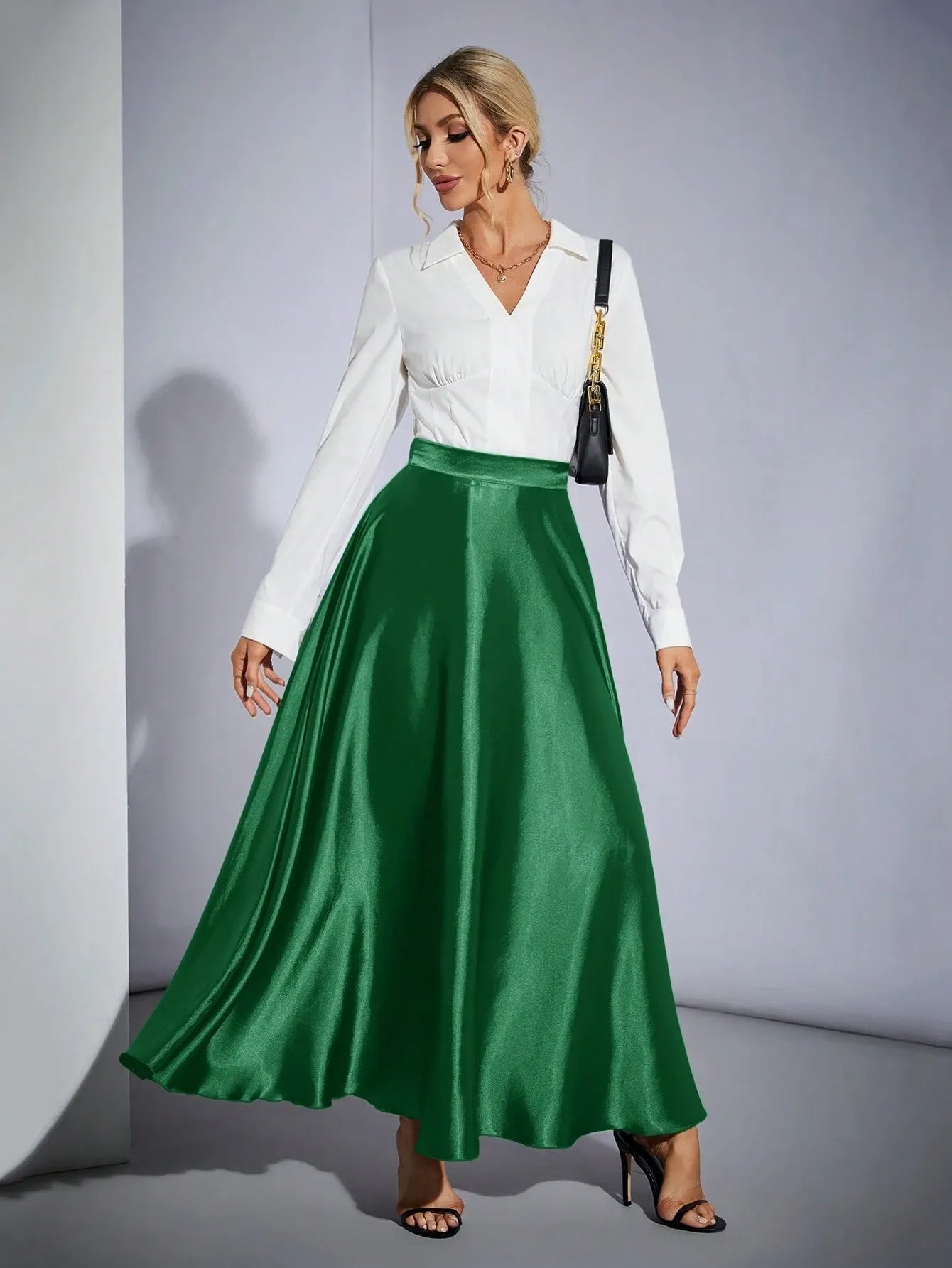 Petite High Waist Flared  Skirt