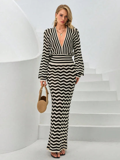 V-Neck Long Crochet Dress