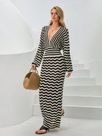 V-Neck Long Crochet Dress