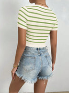 Striped Round Neck Short Sleeve Knit Top