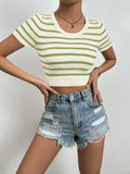 Striped Round Neck Short Sleeve Knit Top