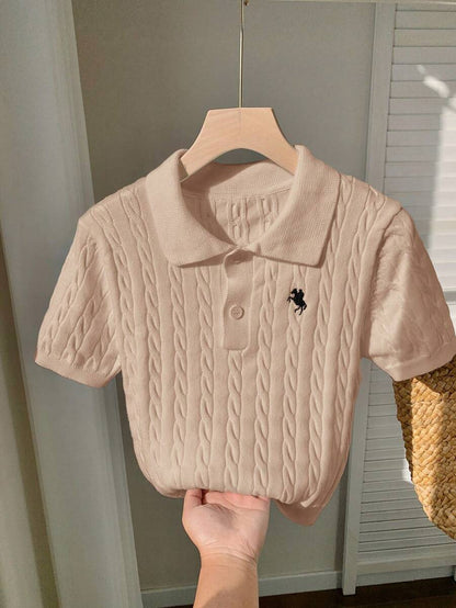 Casual Embroidery Detail Short Sleeve Knit Top