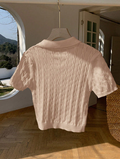 Casual Embroidery Detail Short Sleeve Knit Top