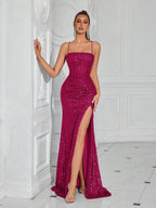 Lace-Up Back High Slit Cami Maxi Dress