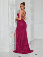 Lace-Up Back High Slit Cami Maxi Dress