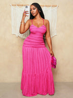 Elegant Textured Maxi Slip Dress