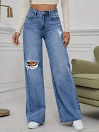 Distressed Pocket Design Wide Leg Jeans