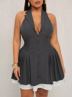 V-Neck Sleeveless Ruched Hemline Mini Dress