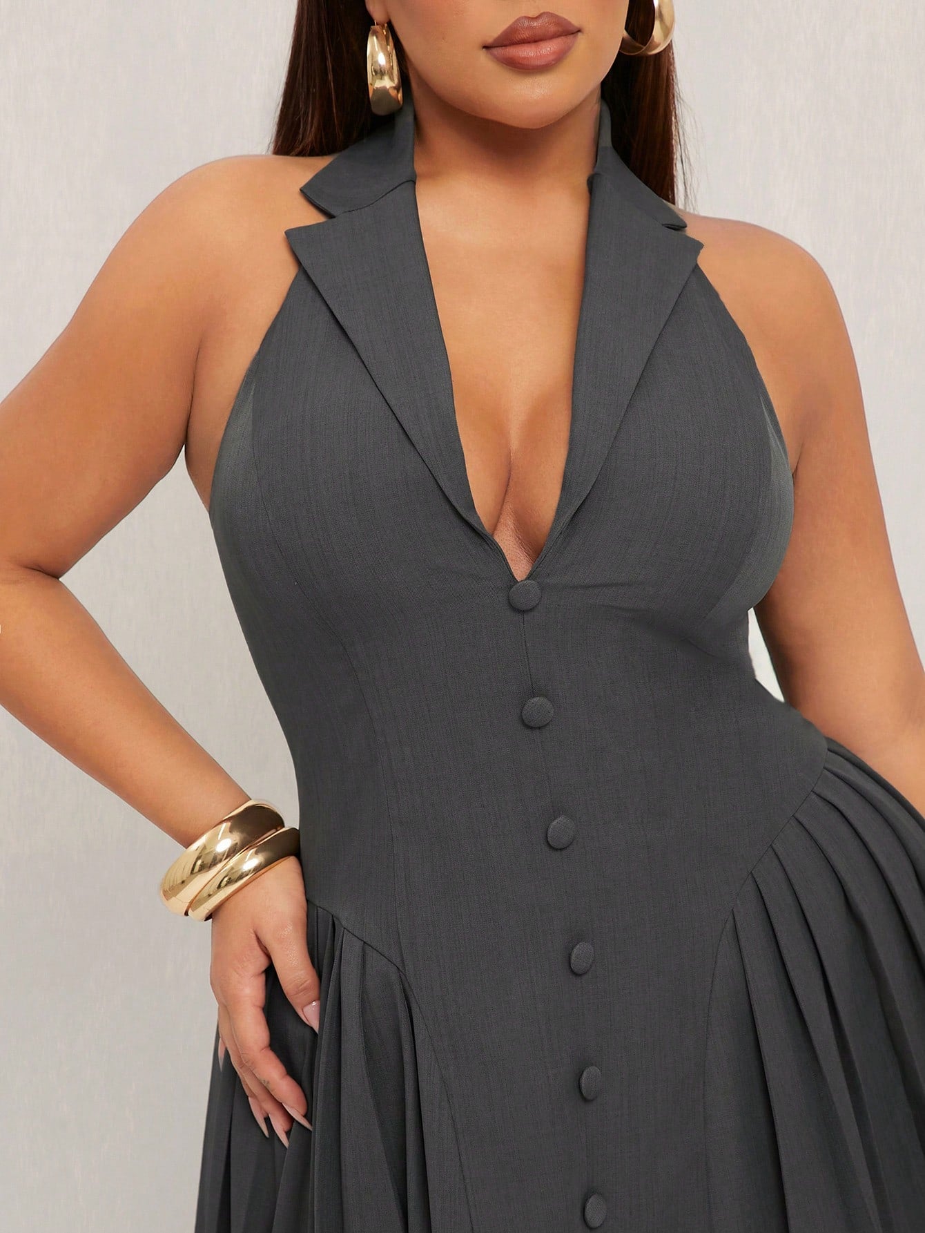 V-Neck Sleeveless Ruched Hemline Mini Dress