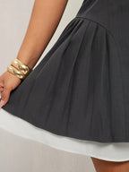 V-Neck Sleeveless Ruched Hemline Mini Dress