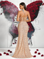 Lace-Up Back High Slit Cami Maxi Dress