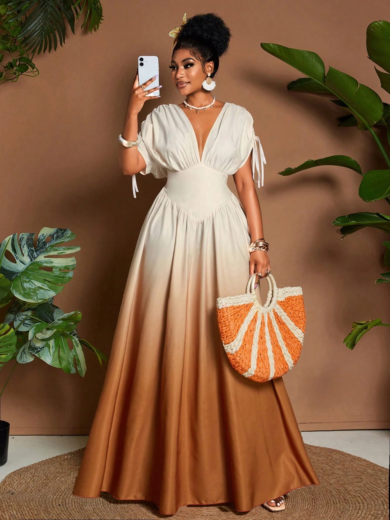 Ombre Elegant V-Neck Maxi Dress