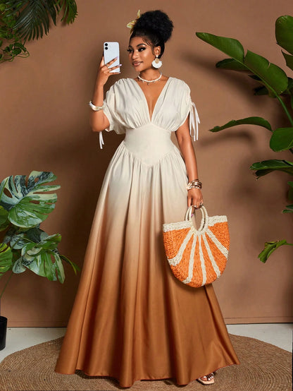 Ombre Elegant V-Neck Maxi Dress