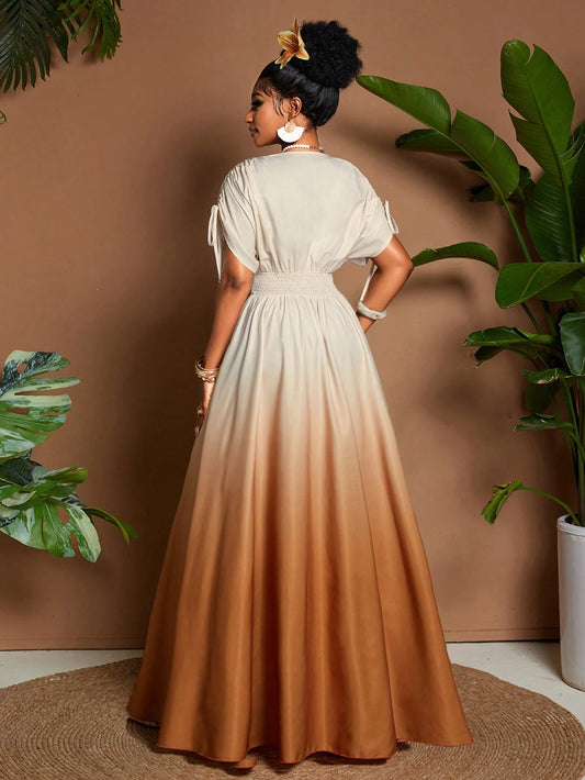 Ombre Elegant V-Neck Maxi Dress