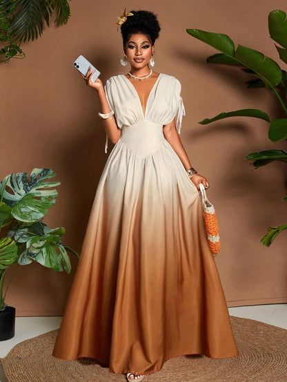 Ombre Elegant V-Neck Maxi Dress