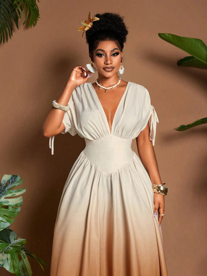 Ombre Elegant V-Neck Maxi Dress