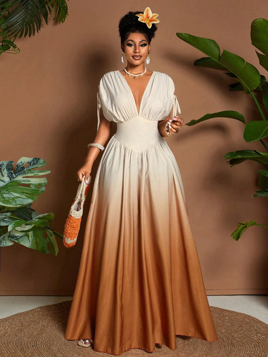 Ombre Elegant V-Neck Maxi Dress