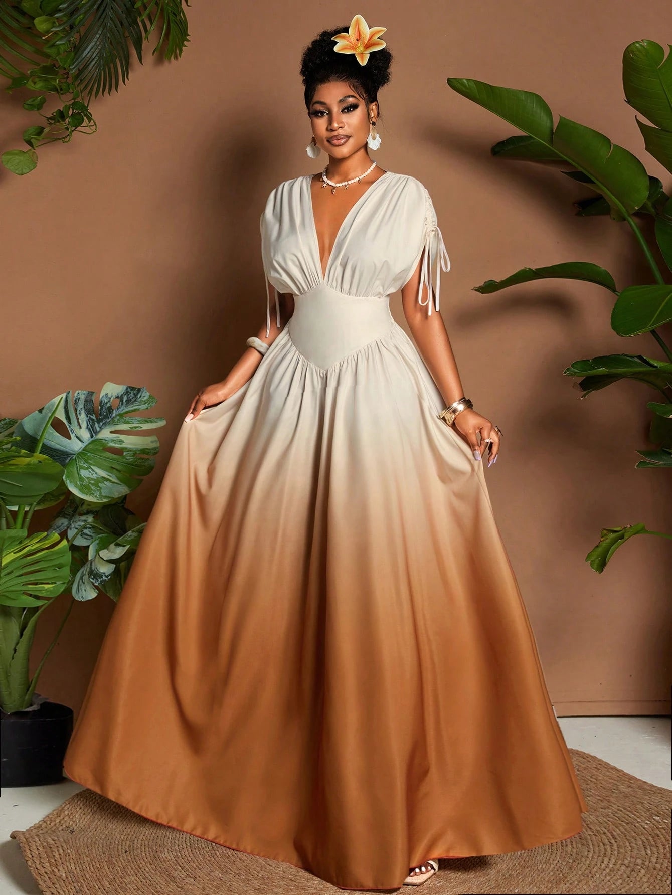 Ombre Elegant V-Neck Maxi Dress