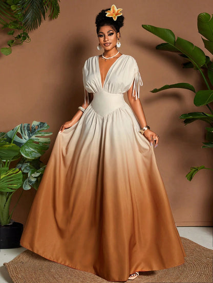 Ombre Elegant V-Neck Maxi Dress