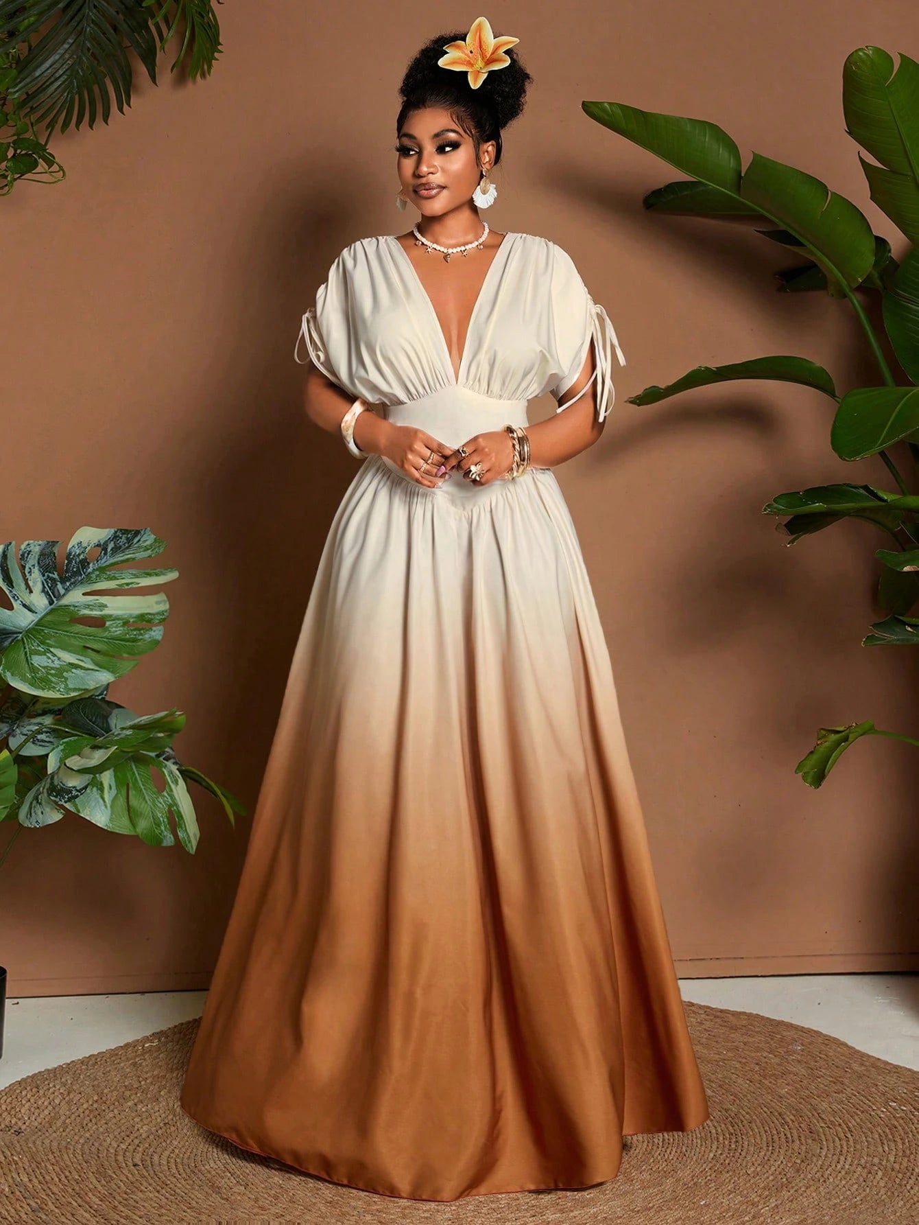 Ombre Elegant V-Neck Maxi Dress