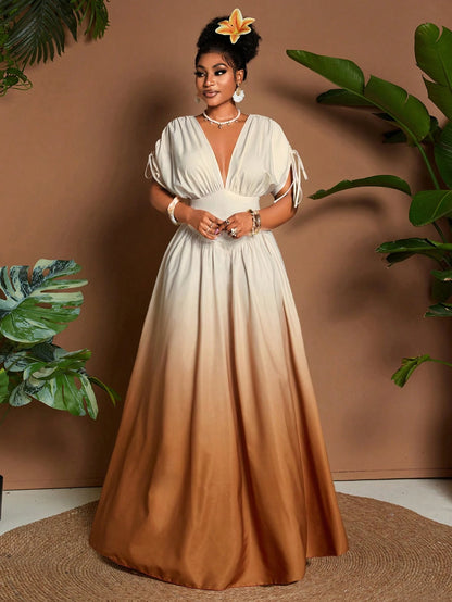 Ombre Elegant V-Neck Maxi Dress