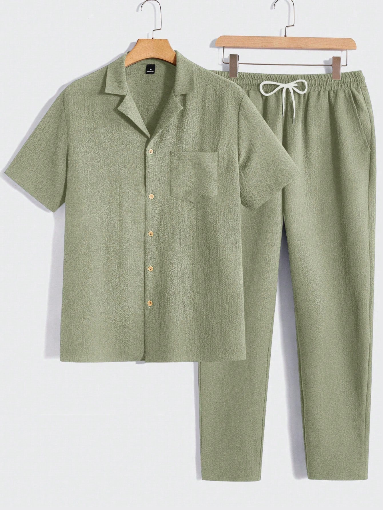 Solid Button Front Pocket Shirt And Pants Set
