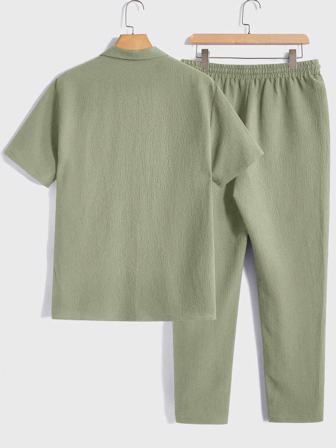 Solid Button Front Pocket Shirt And Pants Set