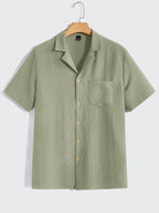 Solid Button Front Pocket Shirt And Pants Set