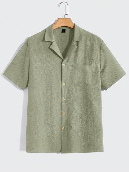 Solid Button Front Pocket Shirt And Pants Set