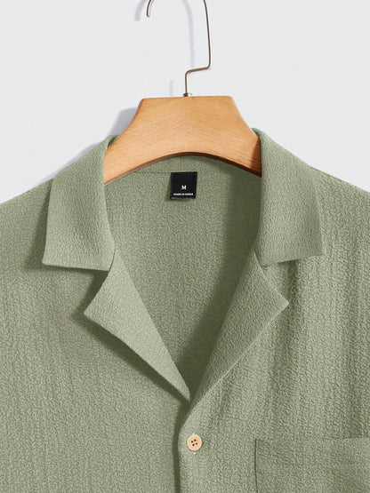 Solid Button Front Pocket Shirt And Pants Set