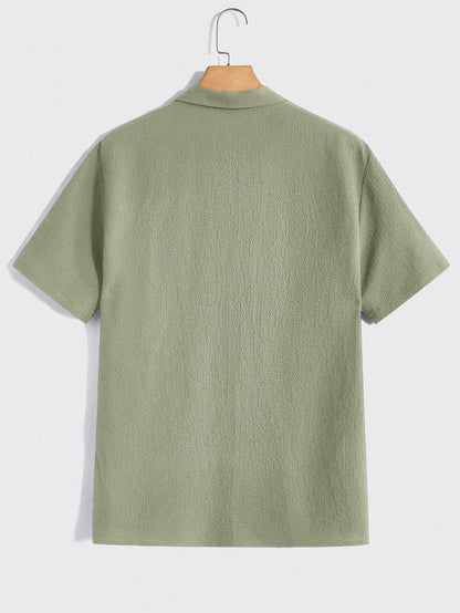 Solid Button Front Pocket Shirt And Pants Set