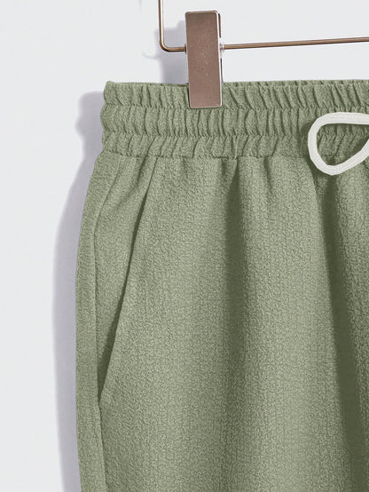 Solid Button Front Pocket Shirt And Pants Set